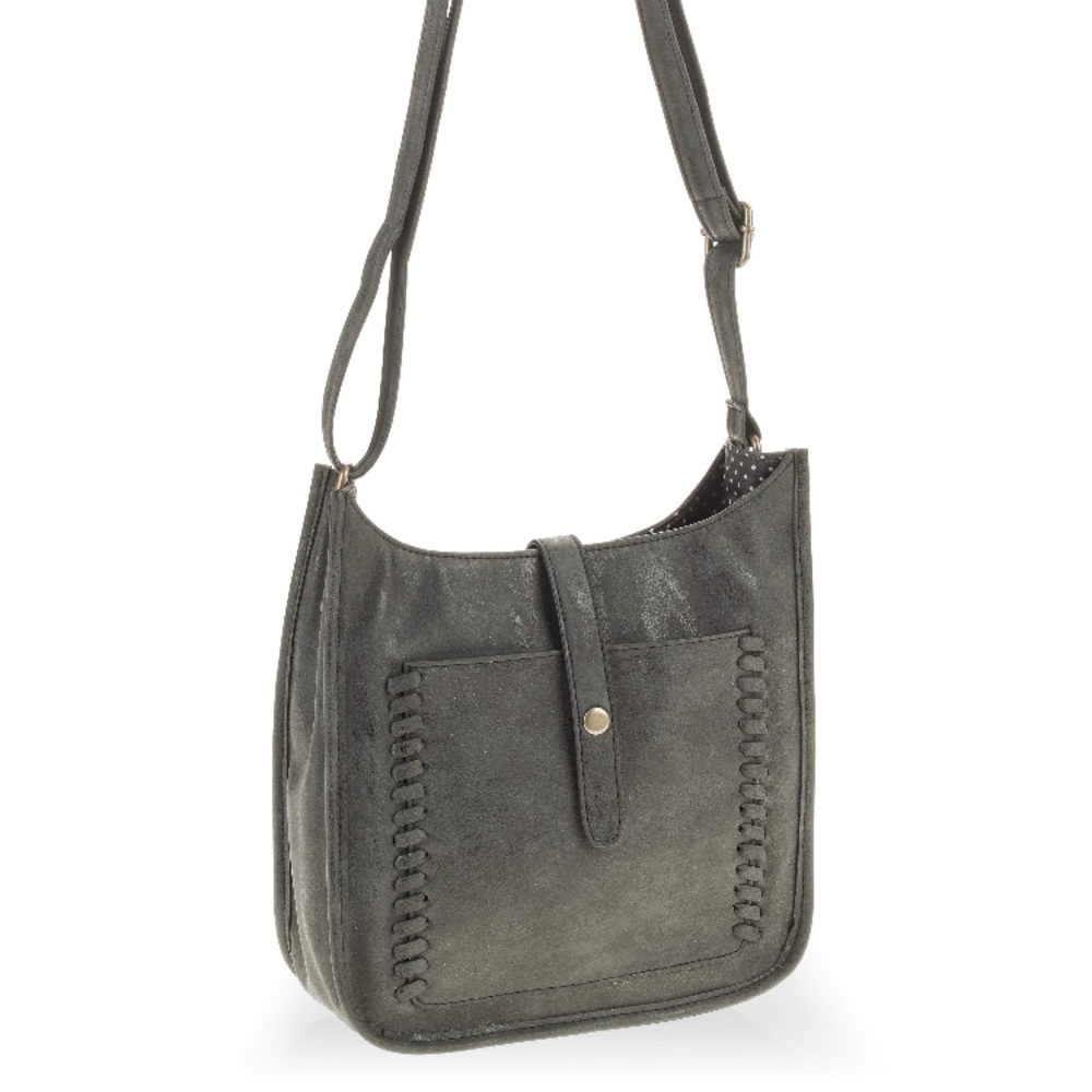 Faux Black Leather Crossbody Bag